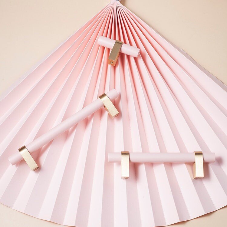 Baby Pink and Gold cabinet bar pulls/ wooden drawer handles/nursery furniture hardware/pink cabinet door handles/children's furniture handle
