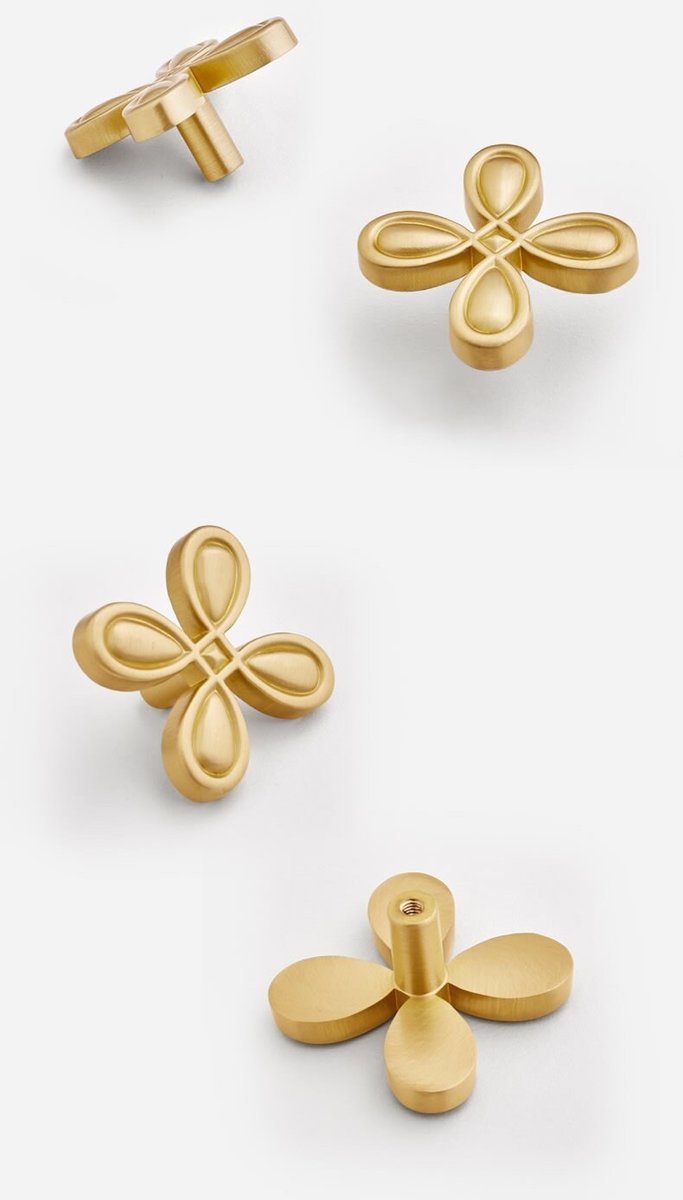 Solid gold brass knob with a Celtic cross four leaf clover design Cabinet Pulls Door Handle Knob Furniture hardware drawer pull upcycling