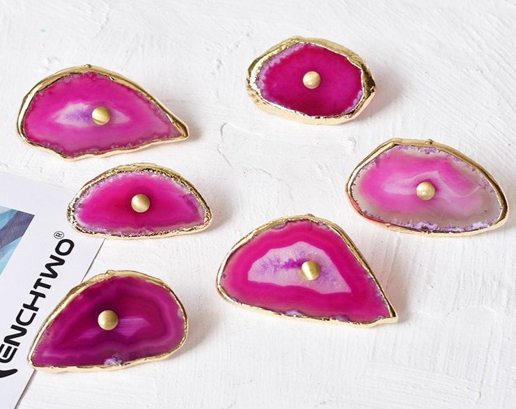 Round large colourful Agate slice cabinet handle/Bright coloured stone door handle with gold edges/Rainbow shade agate slice drawer handle