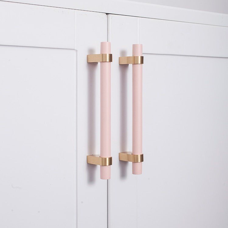 Baby Pink and Gold cabinet bar pulls/ wooden drawer handles/nursery furniture hardware/pink cabinet door handles/children's furniture handle