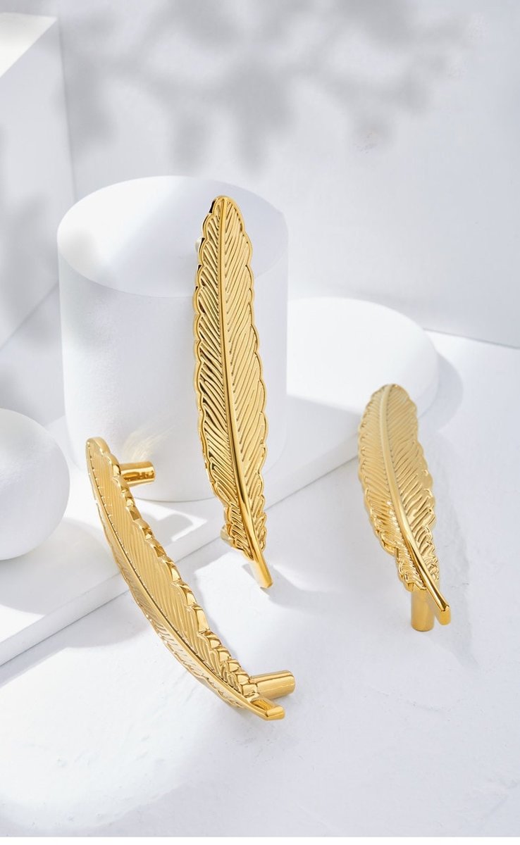 Guardian angel feather design cabinet handle/Gold or Silver bird feather drawer pull/Floating feather door handle/Gold furniture hardware