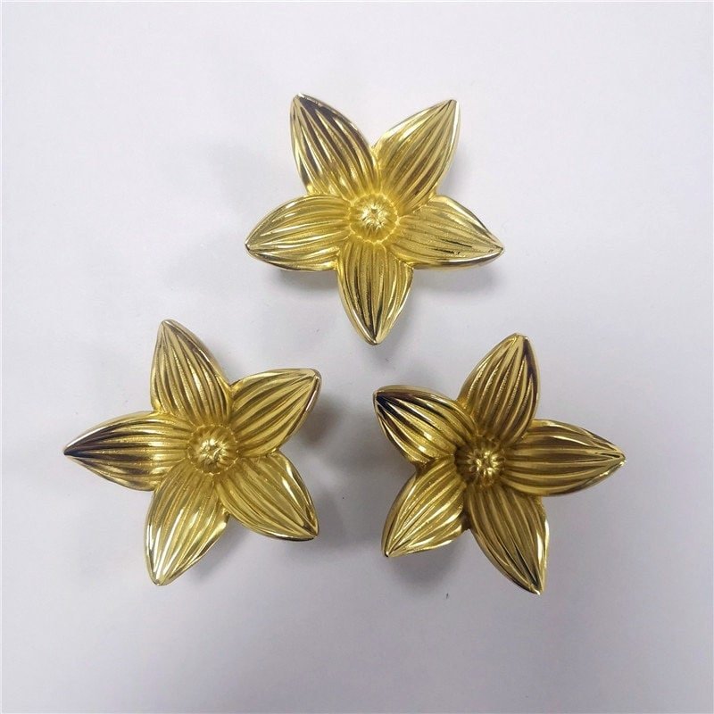 Gold brass star shaped flower cabinet pull/Jasmine flower drawer pull/Gold flower drawer Knob/Brass flower door knob/gold furniture hardware