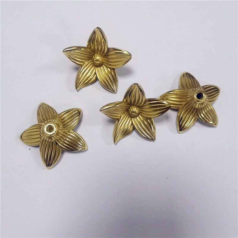 Gold brass star shaped flower cabinet pull/Jasmine flower drawer pull/Gold flower drawer Knob/Brass flower door knob/gold furniture hardware