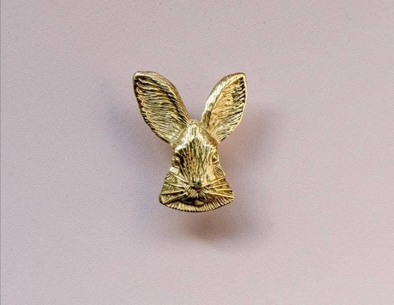 Gold brass Rabbit face cabinet pull/Gold bunny drawer handle/Nursery door knob/Woodland animal hardware/Rabbit door handle/Bunny door handle