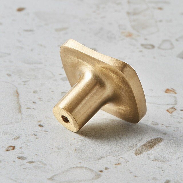 Gold contoured rectangle shaped drawer handle/Solid brass square shaped cabinet handle/Geometric square drawer knob/Brass kitchen hardware
