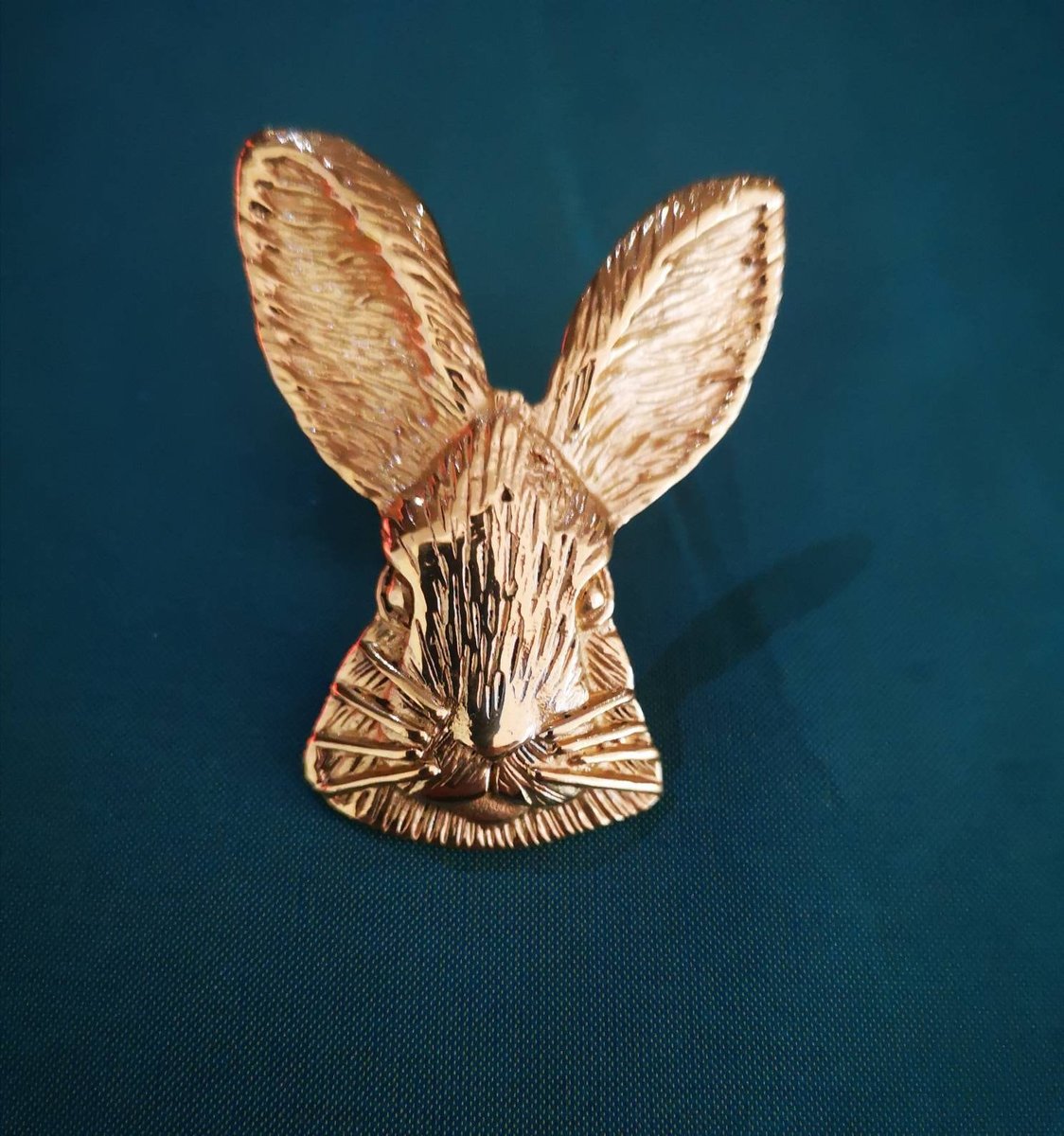 Gold brass Rabbit face cabinet pull/Gold bunny drawer handle/Nursery door knob/Woodland animal hardware/Rabbit door handle/Bunny door handle