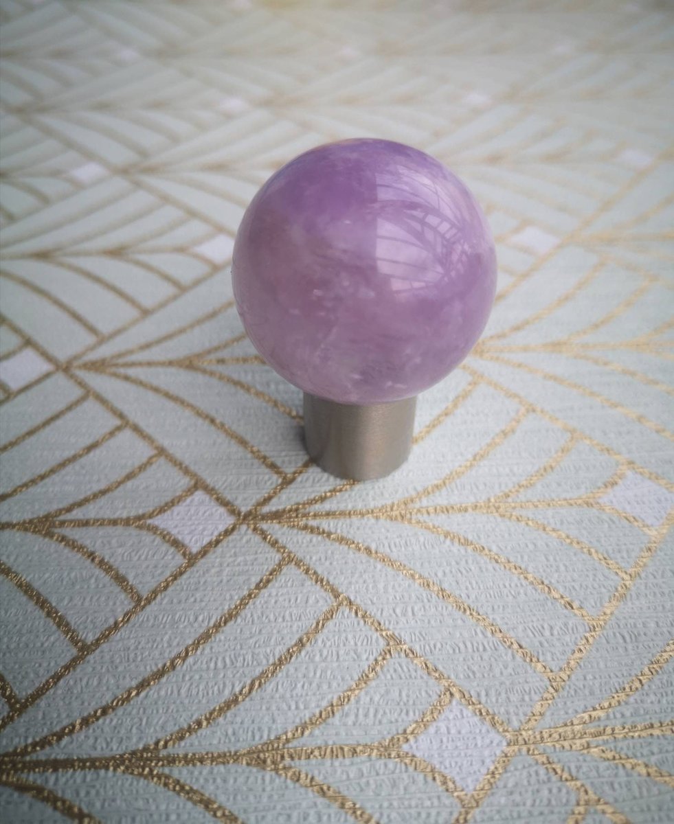 Purple Amethyst ball and silver drawer pull/Polished purple gemstone cabinet handle/Amethyst crystal and silver door knob/crystal hardware