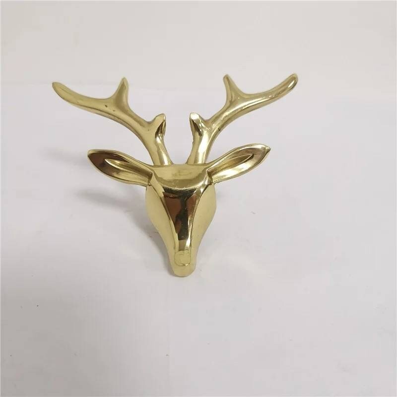 Shiny gold brass stag head drawer handle/Gold deer head cabinet pull/woodland themed door handle/Stag head shaped door knob/man cave decor