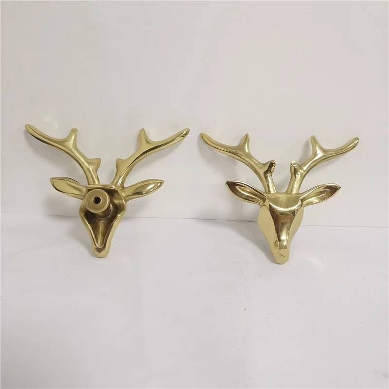 Shiny gold brass stag head drawer handle/Gold deer head cabinet pull/woodland themed door handle/Stag head shaped door knob/man cave decor