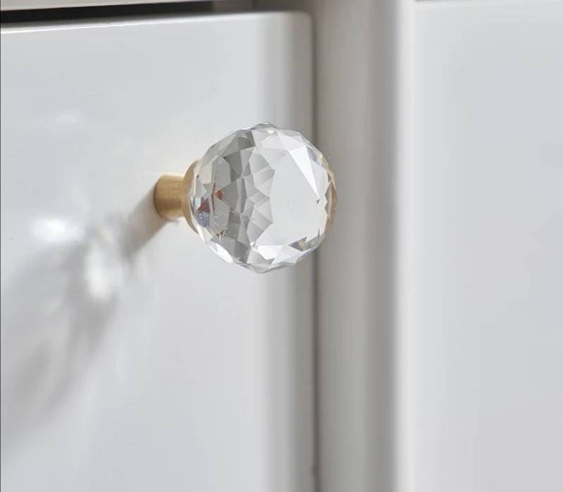 Geometric cut sparkling quartz crystal cabinet pull/Clear crystal drawer knob/Gemstone door handle/crystal hardware/Crystal and brass handle