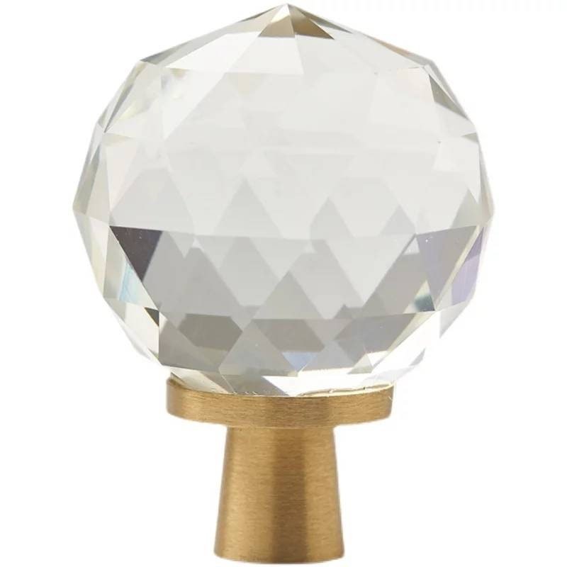 Geometric cut sparkling quartz crystal cabinet pull/Clear crystal drawer knob/Gemstone door handle/crystal hardware/Crystal and brass handle