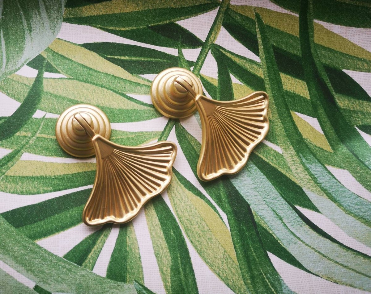Golden ginkgo drop leaf drawer handle/leaf shaped cabinet pull/gold leaf drawer pull/gold furniture hardware/gold cabinet door handle