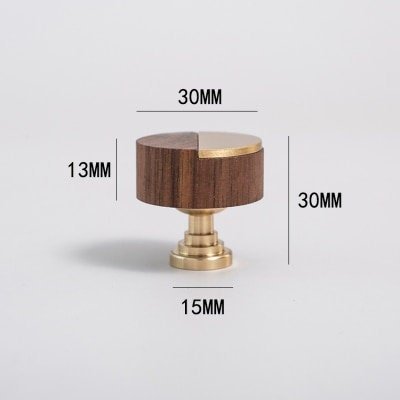 Round walnut wood and gold brass inlay cabinet Pull/Geometric semicircular pattern drawer handle/Gold brass and dark wooden door handle