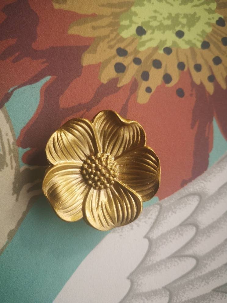 Gold wild rose flower door handle/Blossom flower cabinet pull/Gold flower Drawer Handle/Bedroom furniture hardware/Flower shaped door knob