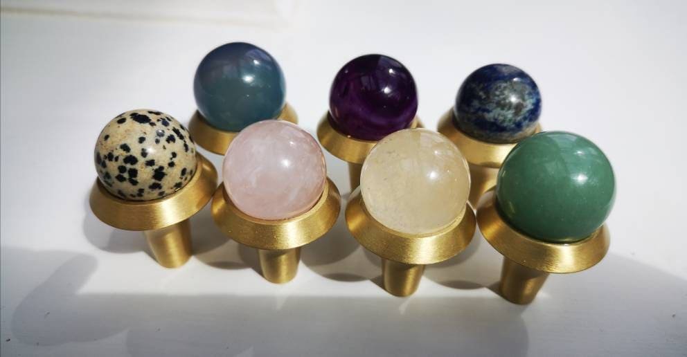 One pair of semi precious stone ball handles/crystal drawer pulls/coloured ball cabinet handles/brass door knob/ coloured stone door handles