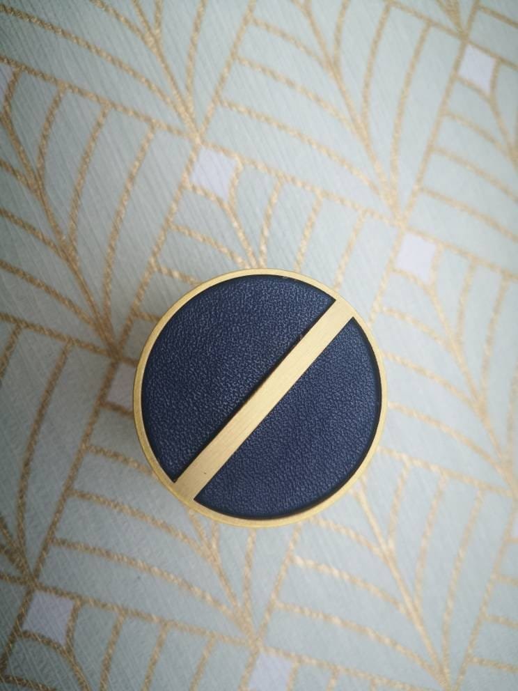 Neutral colour leather insert split circle design cabinet handle/leather door handle/geometric drawer pull/gold furniture hardware/door knob