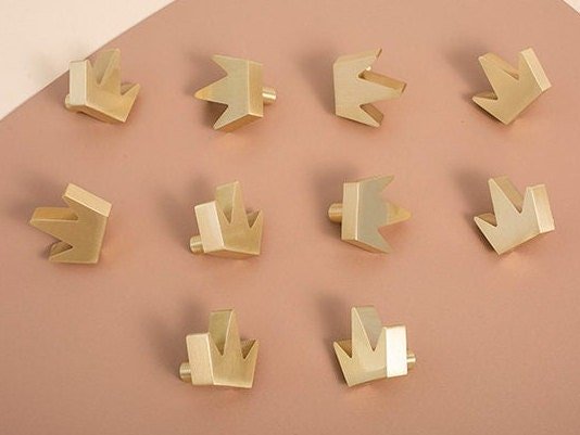 Solid brass crown shaped cabinet pull/Royal gold crown door handle/Princess themed drawer knob/Brass furniture hardware/King or Queen crown