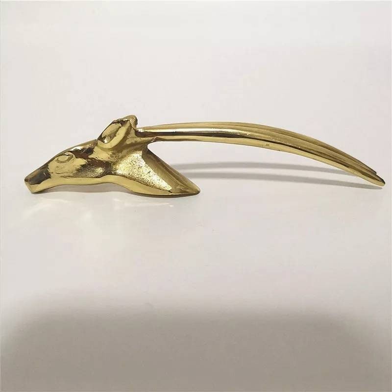 Solid brass gold antelope head drawer handle/Long horned gazelle cabinet pull/Sleek springbok head door handle/Zoo animal brass drawer knob