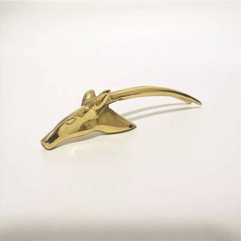 Solid brass gold antelope head drawer handle/Long horned gazelle cabinet pull/Sleek springbok head door handle/Zoo animal brass drawer knob