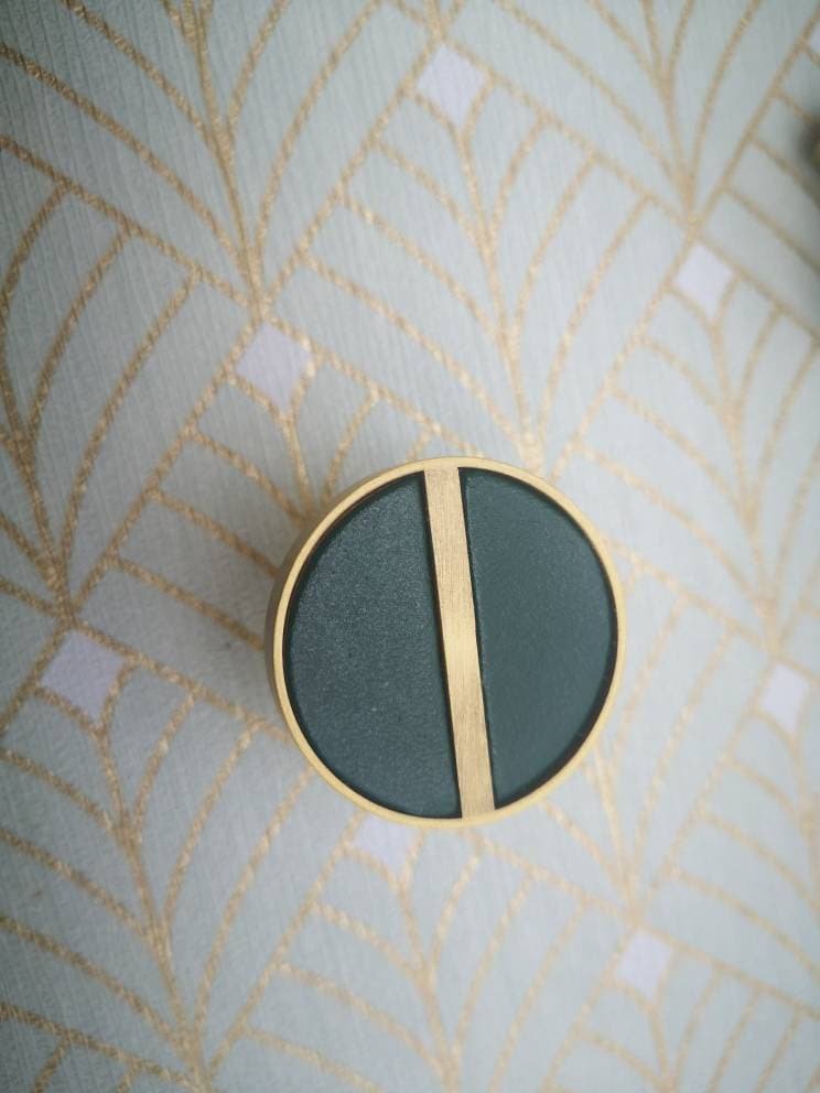Neutral colour leather insert split circle design cabinet handle/leather door handle/geometric drawer pull/gold furniture hardware/door knob