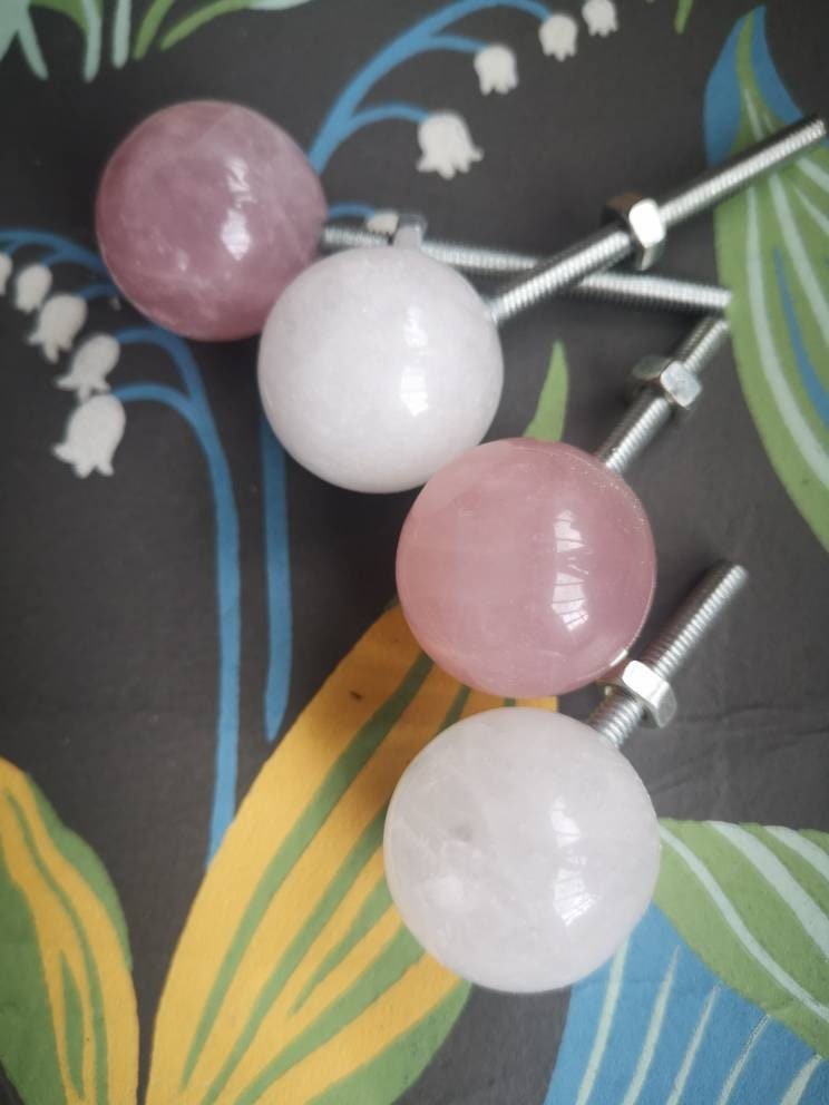 White or rose pink quartz ball handles/ Semi precious stone drawer pull/crystal ball cabinet handles/furniture hardware/gemstone door knob