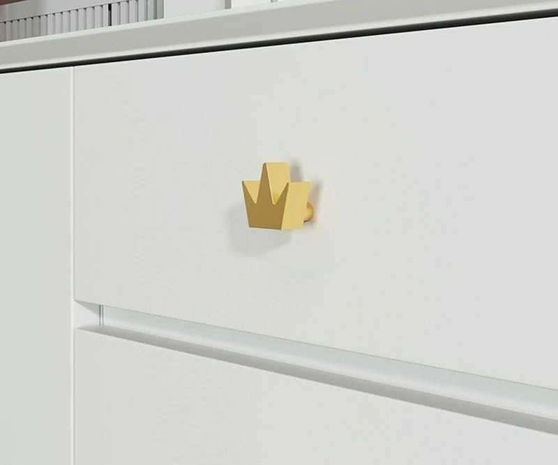 Solid brass crown shaped cabinet pull/Royal gold crown door handle/Princess themed drawer knob/Brass furniture hardware/King or Queen crown