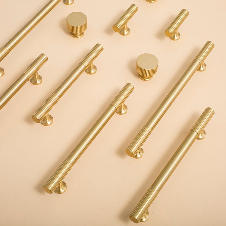 Matte gold brass bar handle/bar handle with a line pattern/brushed metal cabinet handle/home improvement hardware/kitchen cabinet handle