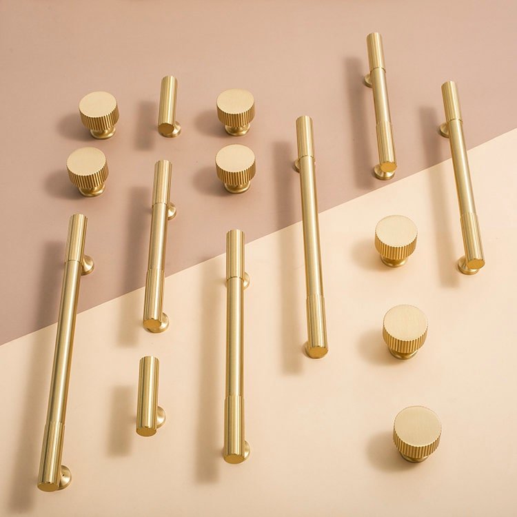Matte gold brass bar handle/bar handle with a line pattern/brushed metal cabinet handle/home improvement hardware/kitchen cabinet handle