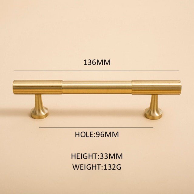 Matte gold brass bar handle/bar handle with a line pattern/brushed metal cabinet handle/home improvement hardware/kitchen cabinet handle