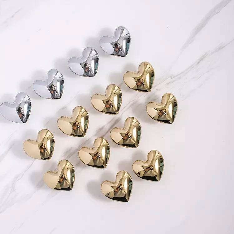 Gold or Silver smooth shiny polished heart shaped cabinet pull/Brass heart shaped drawer handle/Polished shiny gold heart design door knob