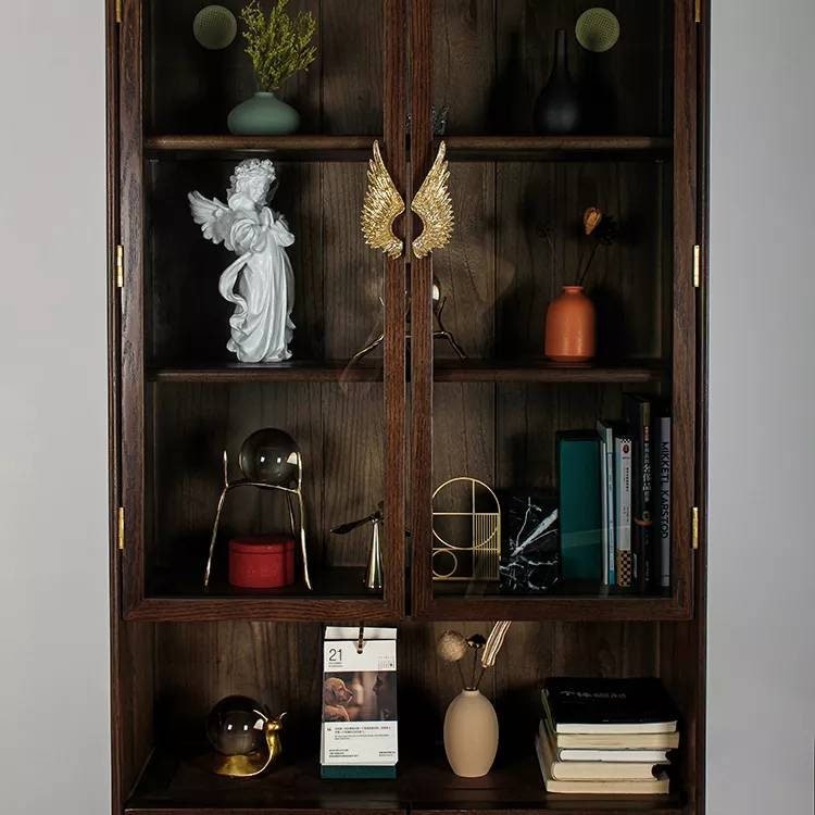 A pair of Large Gold Brass Angel Wing Cabinet Pulls/Feathery wing Door Handles/wardrobe handles/large drawer handle/big statement handles
