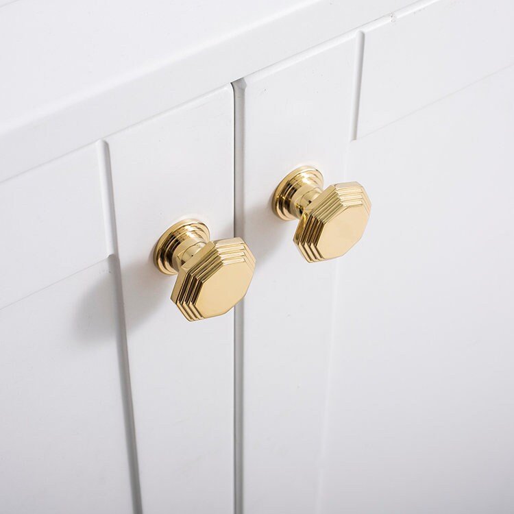 Vintage octagonal design shiny gold drawer pull/Classic gold curved cabinet handle/Shiny Gold octagon shaped door knob and retro curved pull