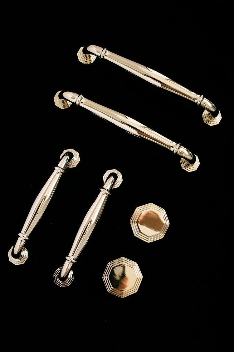 Vintage octagonal design shiny gold drawer pull/Classic gold curved cabinet handle/Shiny Gold octagon shaped door knob and retro curved pull
