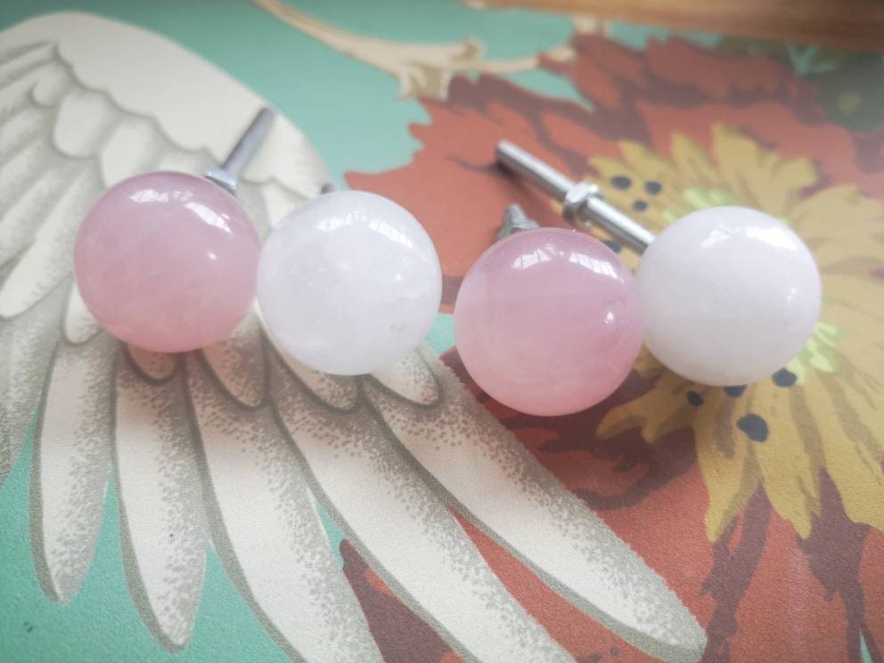 White or rose pink quartz ball handles/ Semi precious stone drawer pull/crystal ball cabinet handles/furniture hardware/gemstone door knob