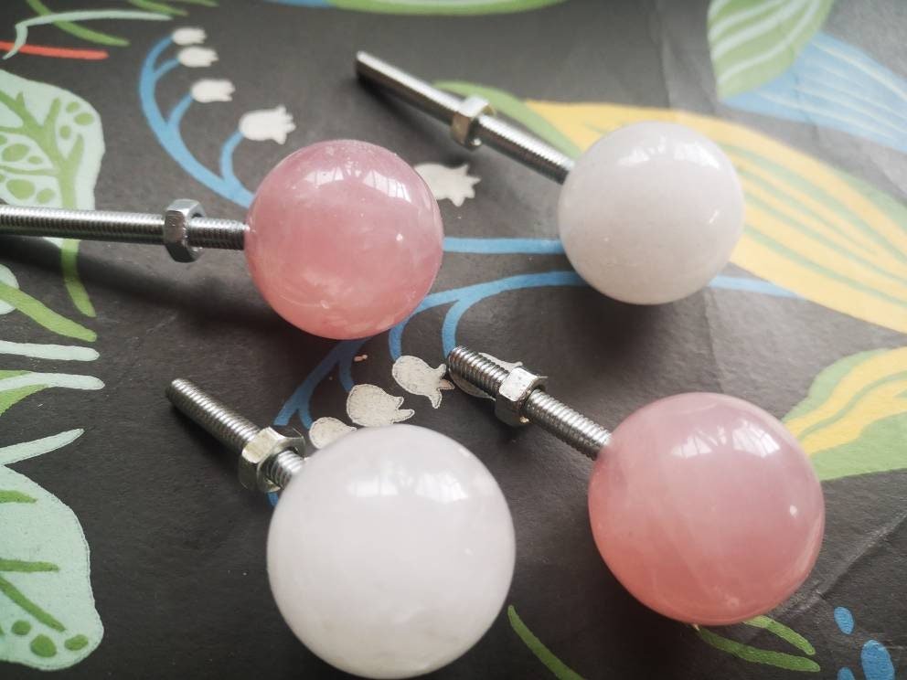 White or rose pink quartz ball handles/ Semi precious stone drawer pull/crystal ball cabinet handles/furniture hardware/gemstone door knob