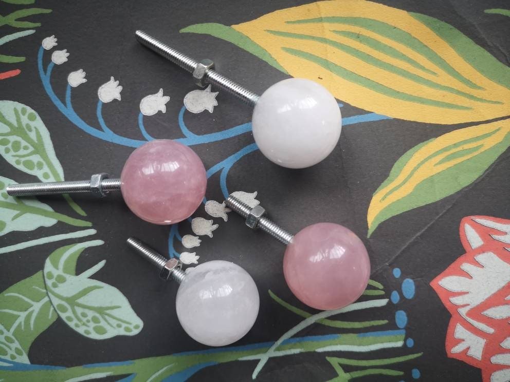 White or rose pink quartz ball handles/ Semi precious stone drawer pull/crystal ball cabinet handles/furniture hardware/gemstone door knob