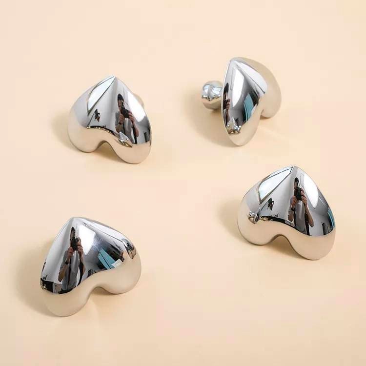 Gold or Silver smooth shiny polished heart shaped cabinet pull/Brass heart shaped drawer handle/Polished shiny gold heart design door knob