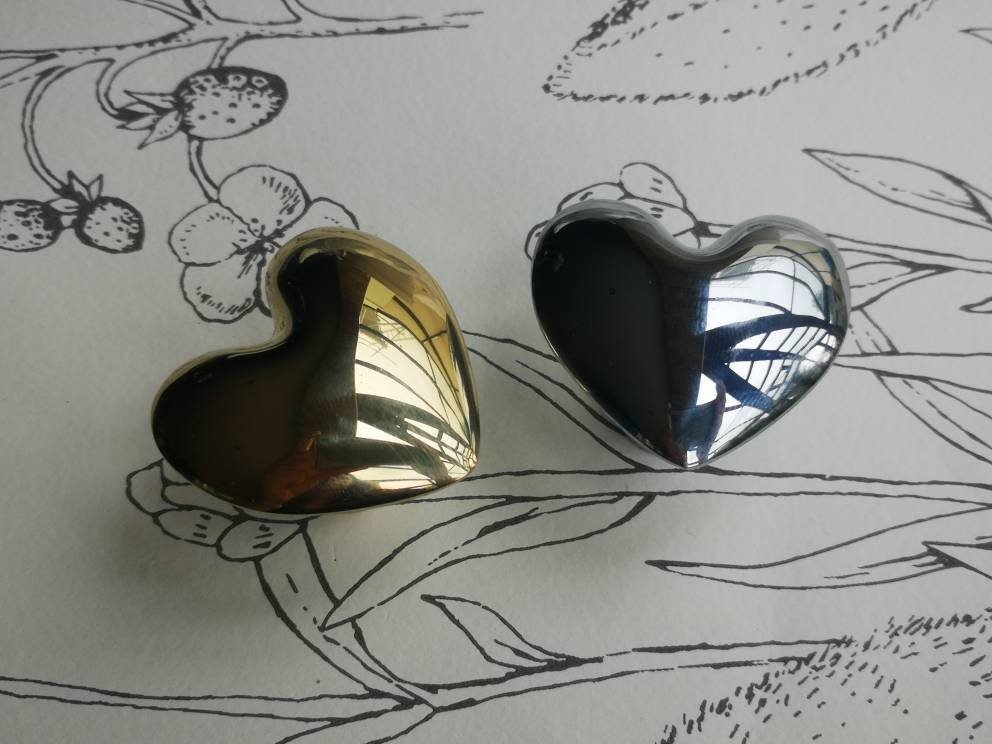 Gold or Silver smooth shiny polished heart shaped cabinet pull/Brass heart shaped drawer handle/Polished shiny gold heart design door knob
