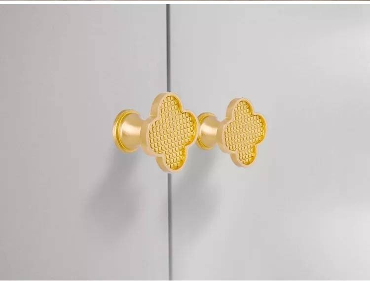Brightly coloured leather and gold clover shaped cabinet pull/Neon pink or green clover shaped drawer knob/Gold metal leather door handle