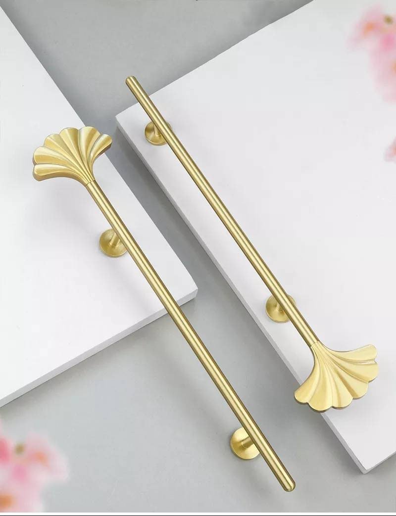 Gold cabinet bar handle with art nouveau style radiating fan pattern/long drawer pull/wardrobe door handle/home improvement/door handle
