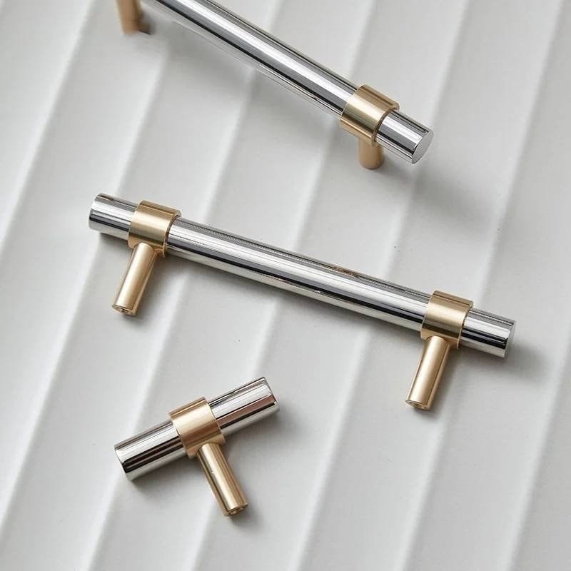 Silver and Gold cabinet bar pull/silver and gold drawer pull/kitchen hardware/metal door handle/furniture hardware/shiny silver cabinet pull