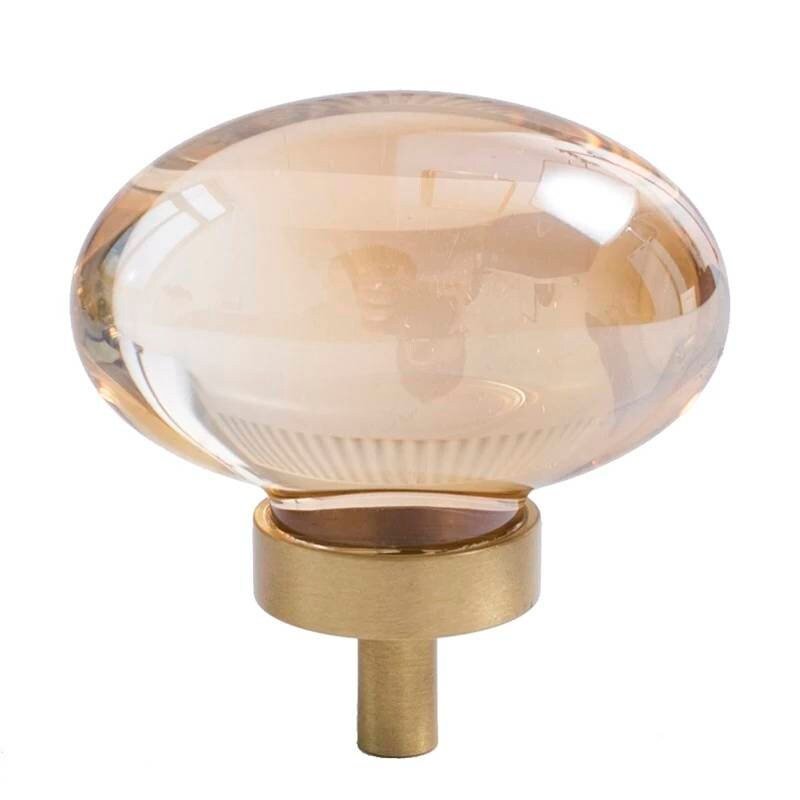 Polished oval crystal and brass cabinet pull/Retro gold glazed egg crystal drawer knob/mid century style smooth polished crystal door handle