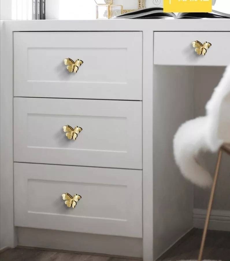 Small gold butterfly cabinet pull/Brass butterfly drawer handle/gold butterfly door knob/gold furniture hardware/children's drawer handle