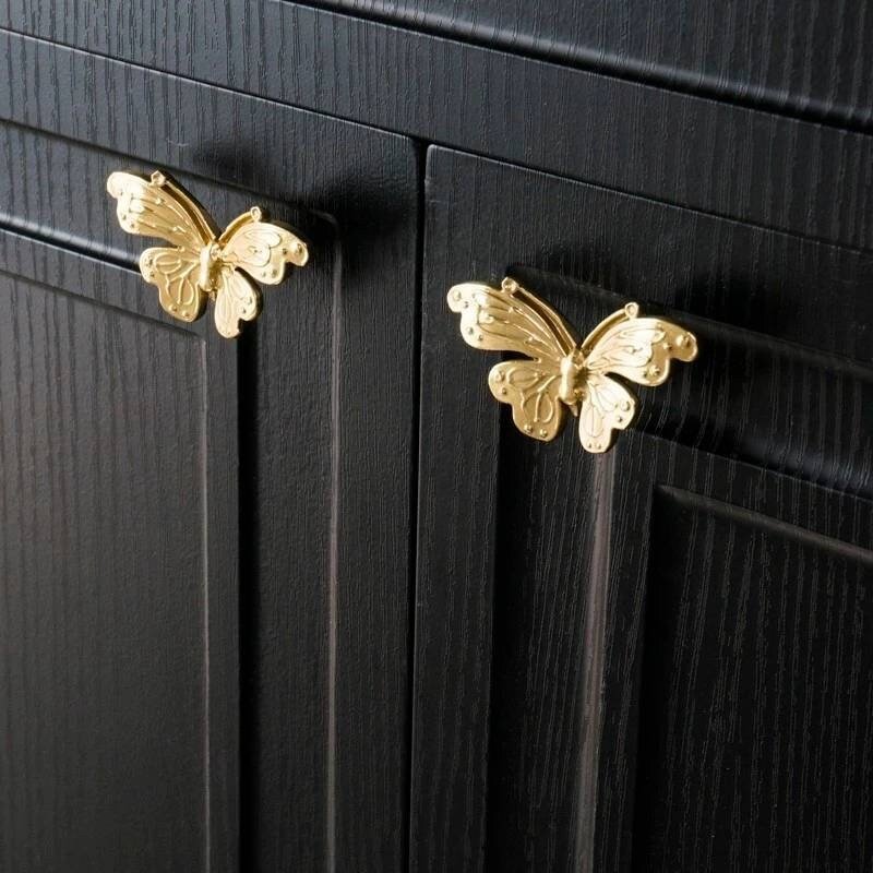 Small gold butterfly cabinet pull/Brass butterfly drawer handle/gold butterfly door knob/gold furniture hardware/children's drawer handle