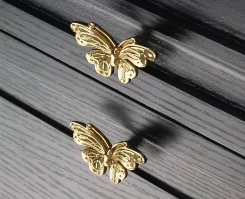 Small gold butterfly cabinet pull/Brass butterfly drawer handle/gold butterfly door knob/gold furniture hardware/children's drawer handle