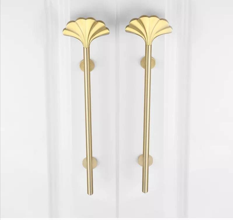 Gold cabinet bar handle with art nouveau style radiating fan pattern/long drawer pull/wardrobe door handle/home improvement/door handle