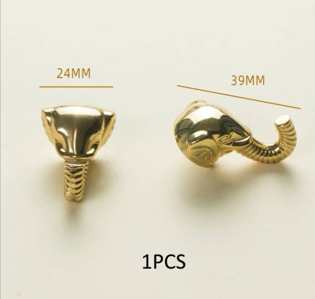 Shiny gold elephant head shaped cabinet pull/Gold brass elephant design drawer handle/Elephant door knob/Brass hardware/Elephant door pull
