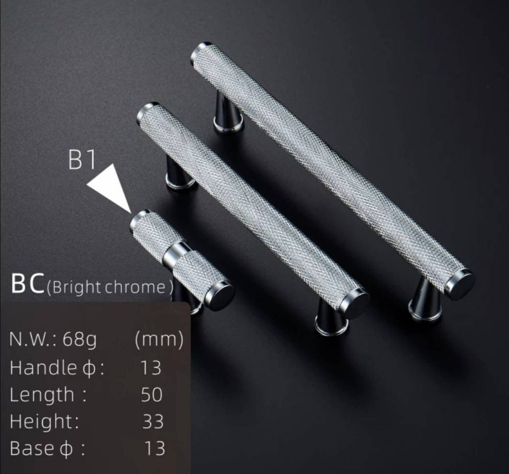 Shiny silver knurled texture cabinet bar handle/Chrome silver kitchen hardware/Grip textured silver drawer pull/Silver furniture hardware
