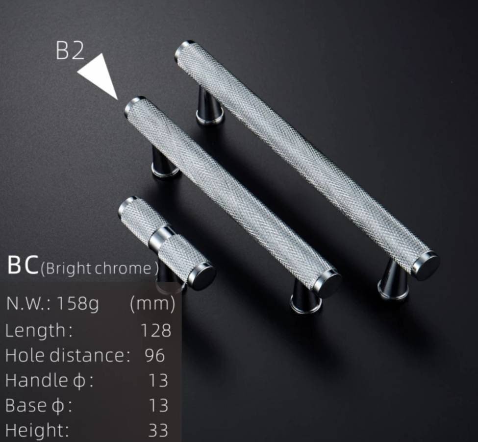 Shiny silver knurled texture cabinet bar handle/Chrome silver kitchen hardware/Grip textured silver drawer pull/Silver furniture hardware