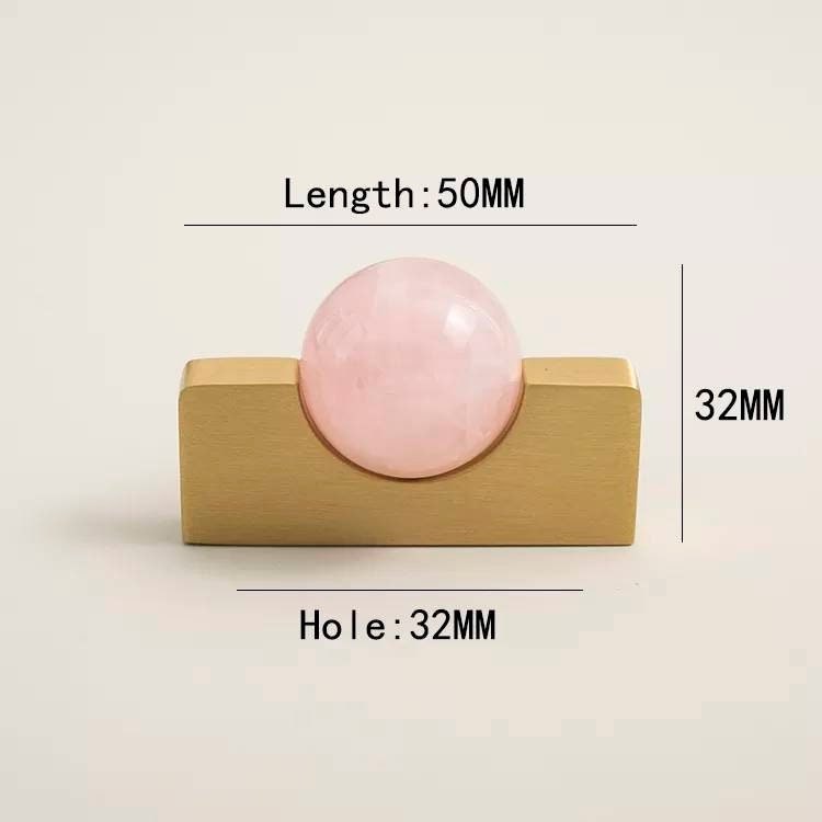 White or rose pink quartz ball and brass bar handle/Semi precious stone drawer pull/unique cabinet handle/IKEA hack/wardrobe door handle